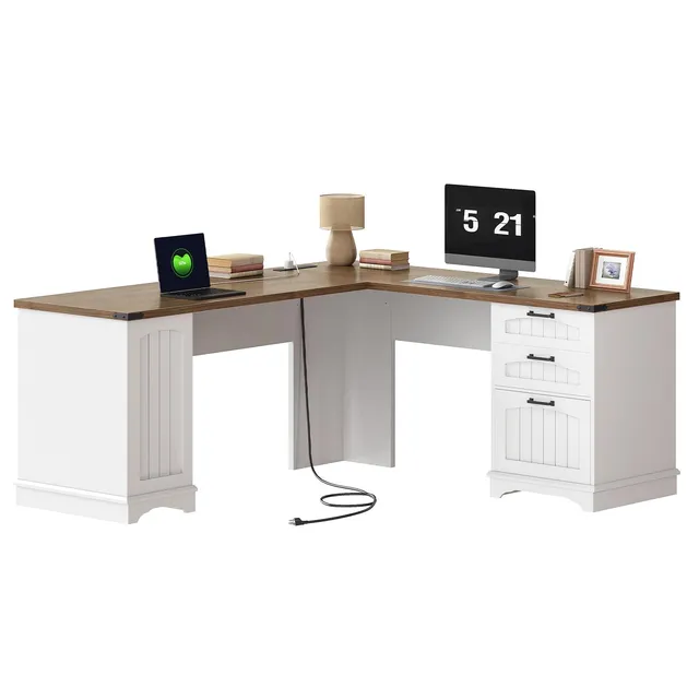 hoobro-bureau-d-angle-en-l-blanc-prises-150-cm image 1