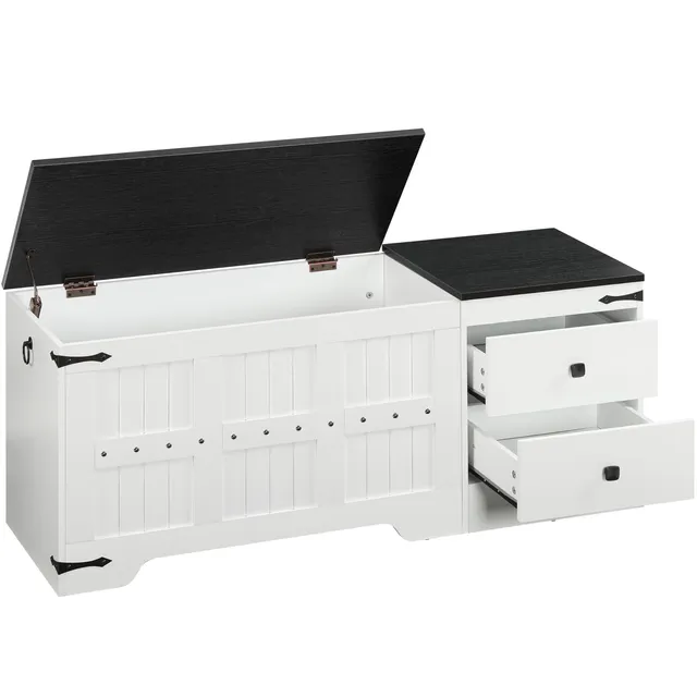 hoobro-banc-coffre-blanc-rangement-jouets-2-tiroirs image 1