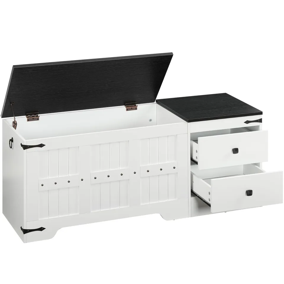 hoobro-banc-coffre-blanc-rangement-jouets-2-tiroirs image 1