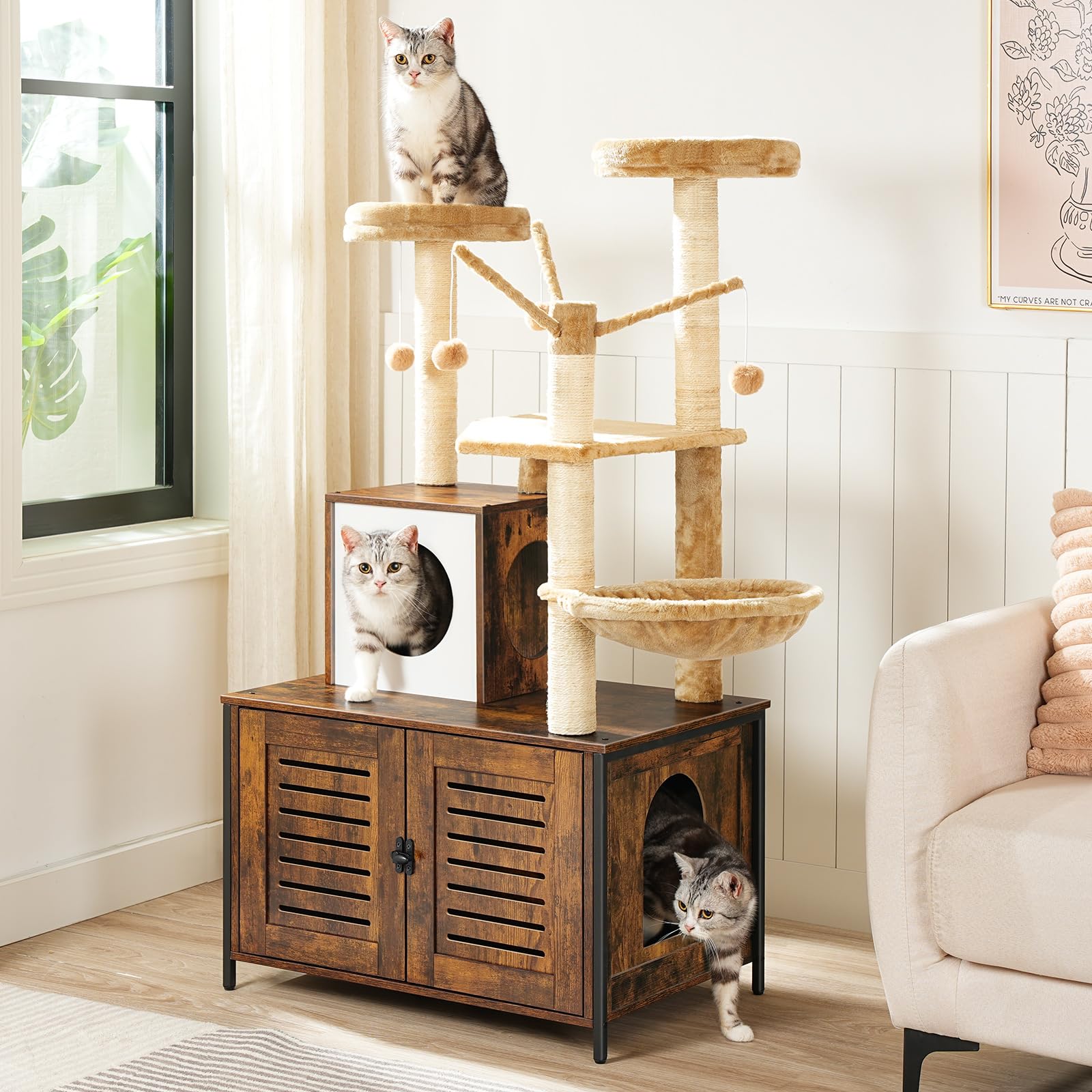 hoobro-arbre-chat-bois-marron-cache-liti-re image 2