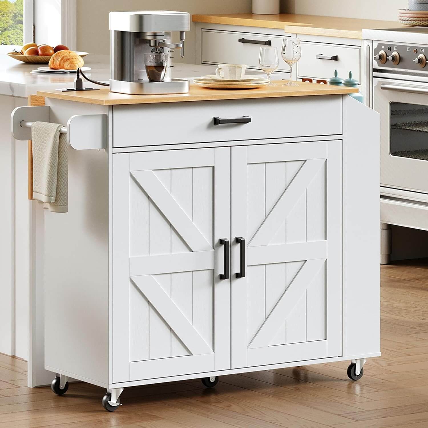 hoobro-kitchen-furniture-lot-de-cuisine-blanc-roulettes-plateau-rabattable image 7