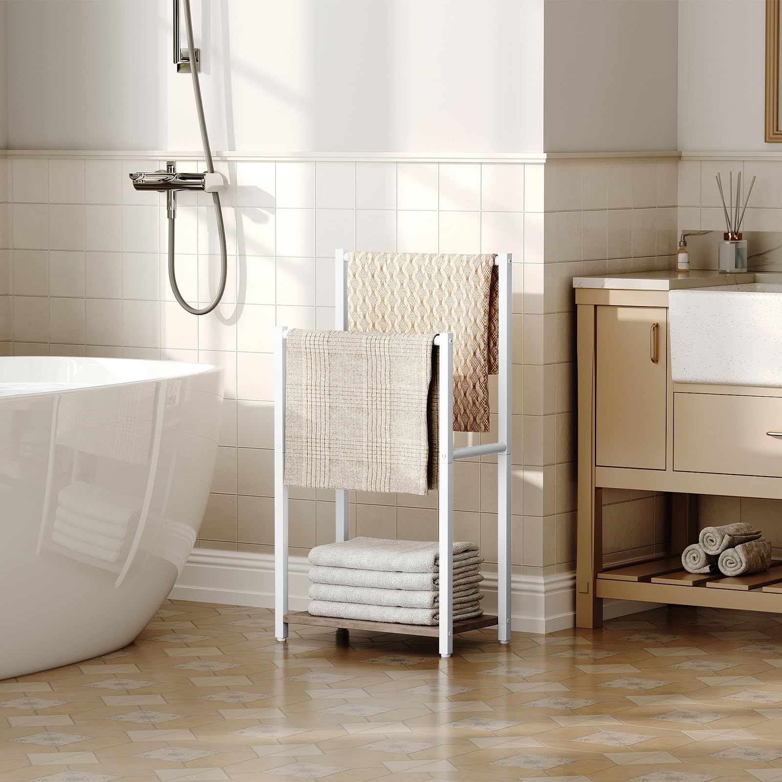 hoobro-bathroom-furniture-porte-serviettes-2-niveaux-blanc image 2