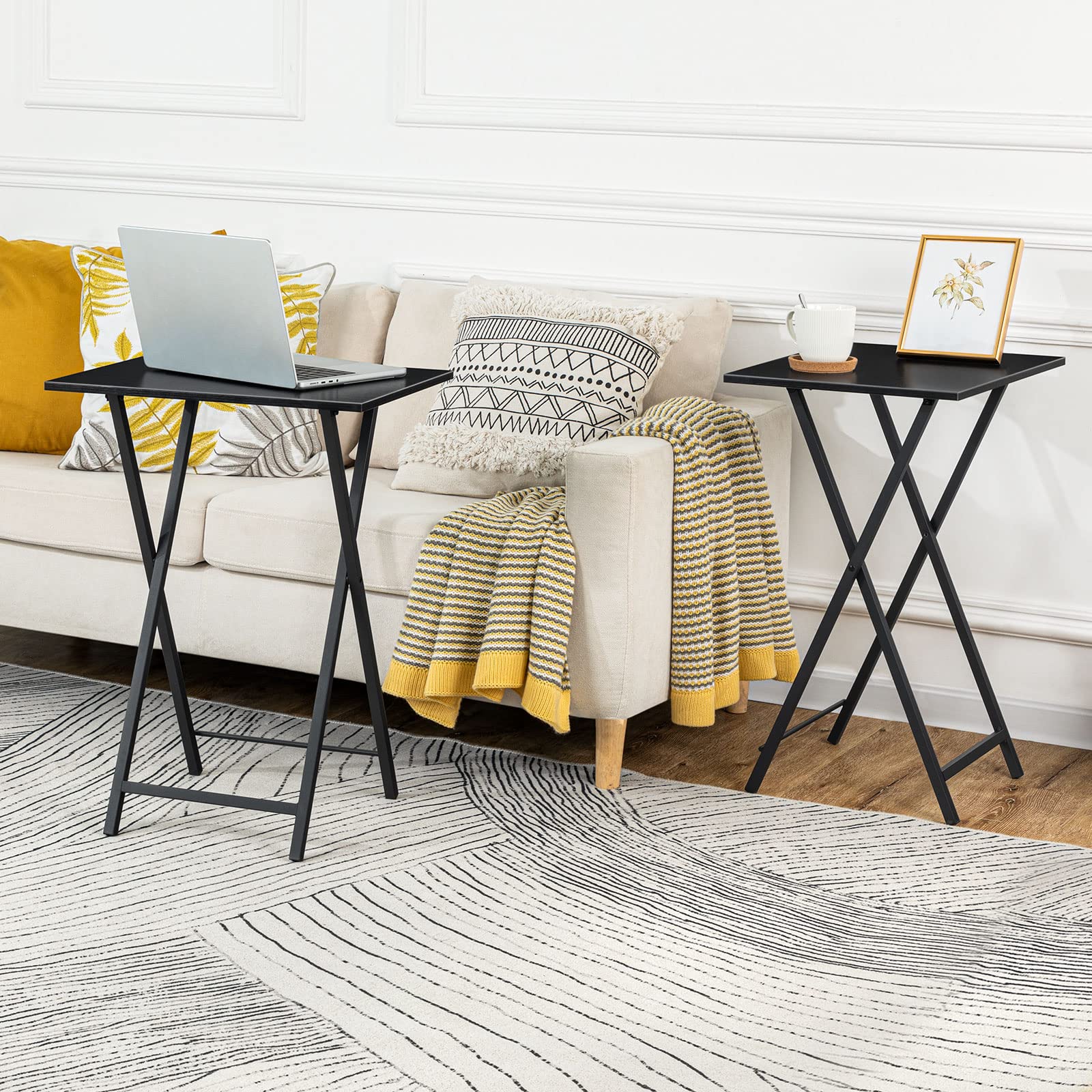 hoobro-table-pliante-plateau-canap-noir-lot-2-snack image 2