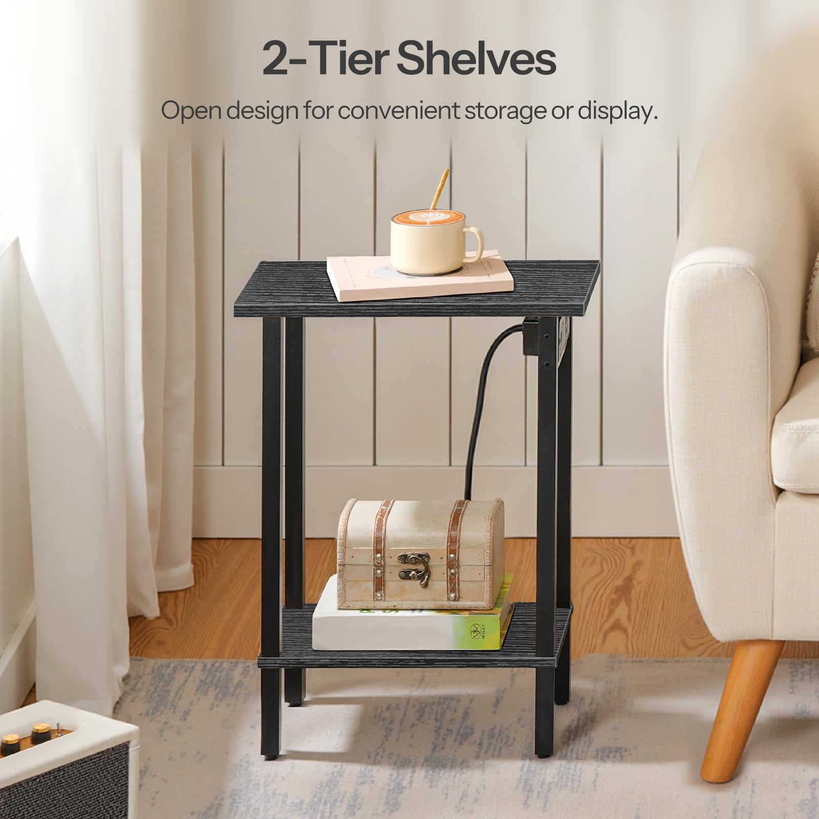 hoobro-side-tables-bout-de-canap-noir-usb-troit-2-niches image 4