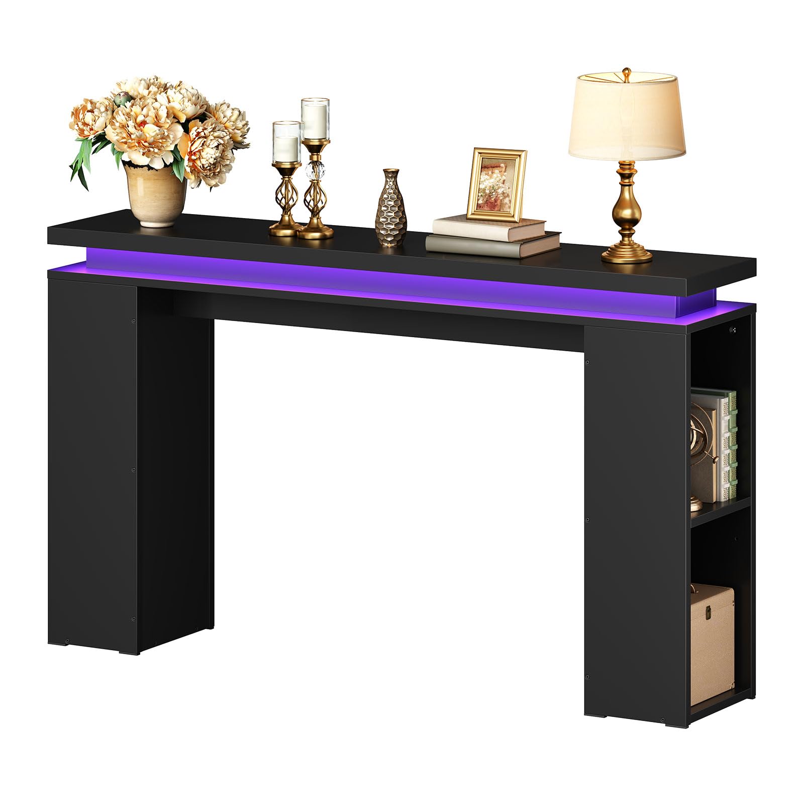 hoobro-console-table-120-cm-console-noire-led image 1