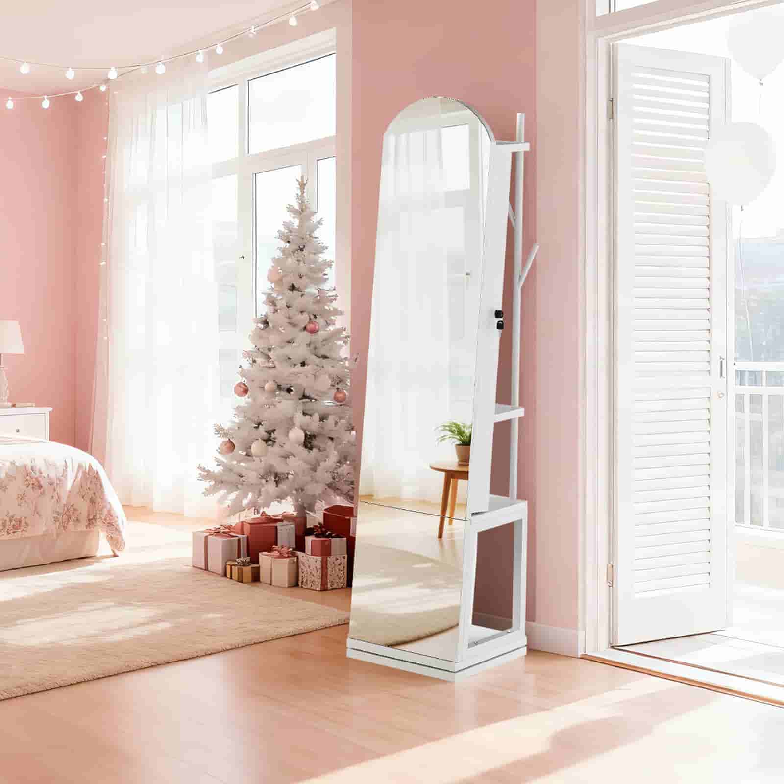 hoobro-armoire-bijoux-pivotante-miroir-led-blanc image 5