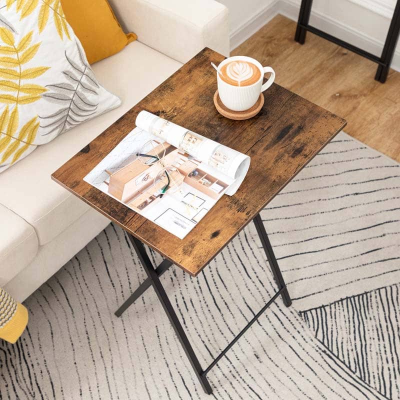 hoobro-tv-tray-tables-lot-4-tables-pliables-marron image 6
