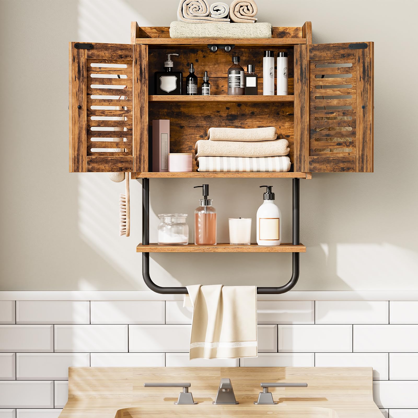 hoobro-bathroom-furniture-armoire-bain-marron-2-portes image 2