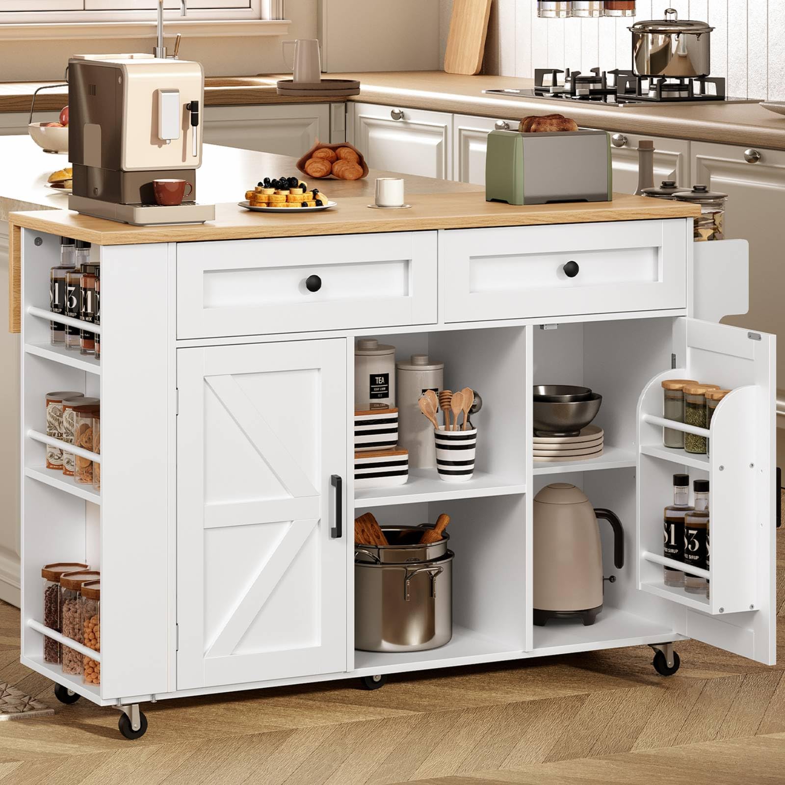 hoobro-lot-cuisine-blanc-47-pouces-roulettes-et-prises image 4