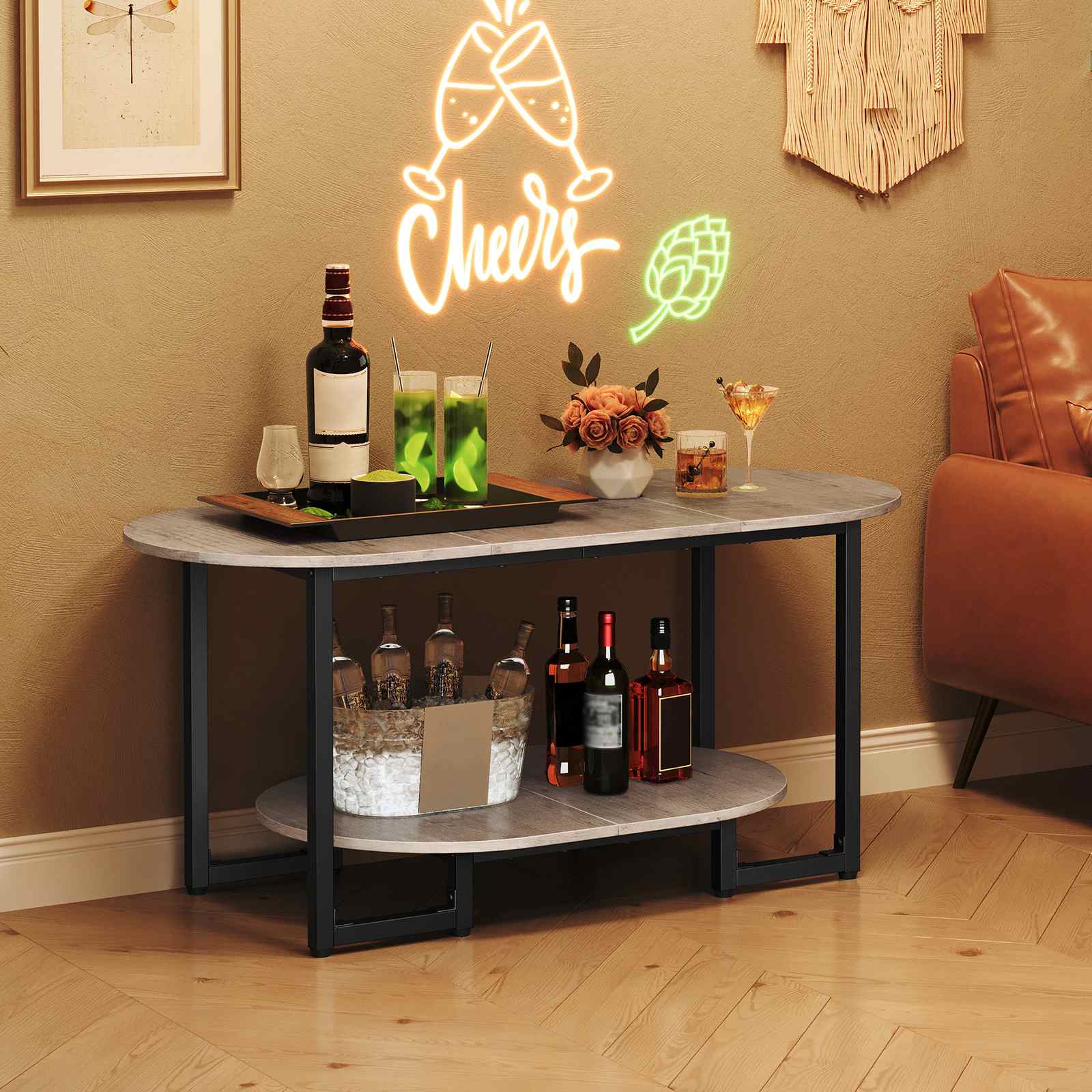 hoobro-coffee-tables-table-basse-ovale-bois-greige-2-niveaux image 7