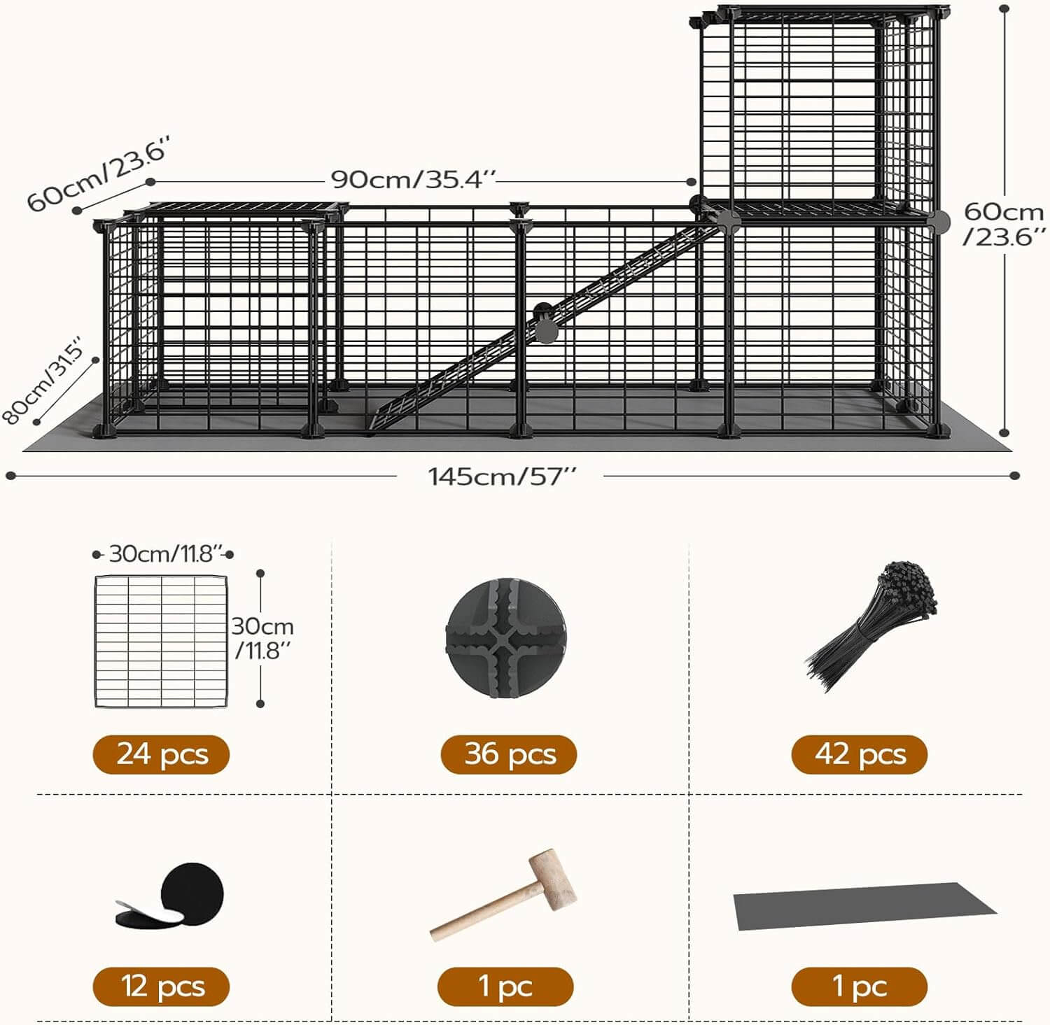 hoobro-pet-furniture-enclos-cochon-d-inde-noir-avec-tapis image 3