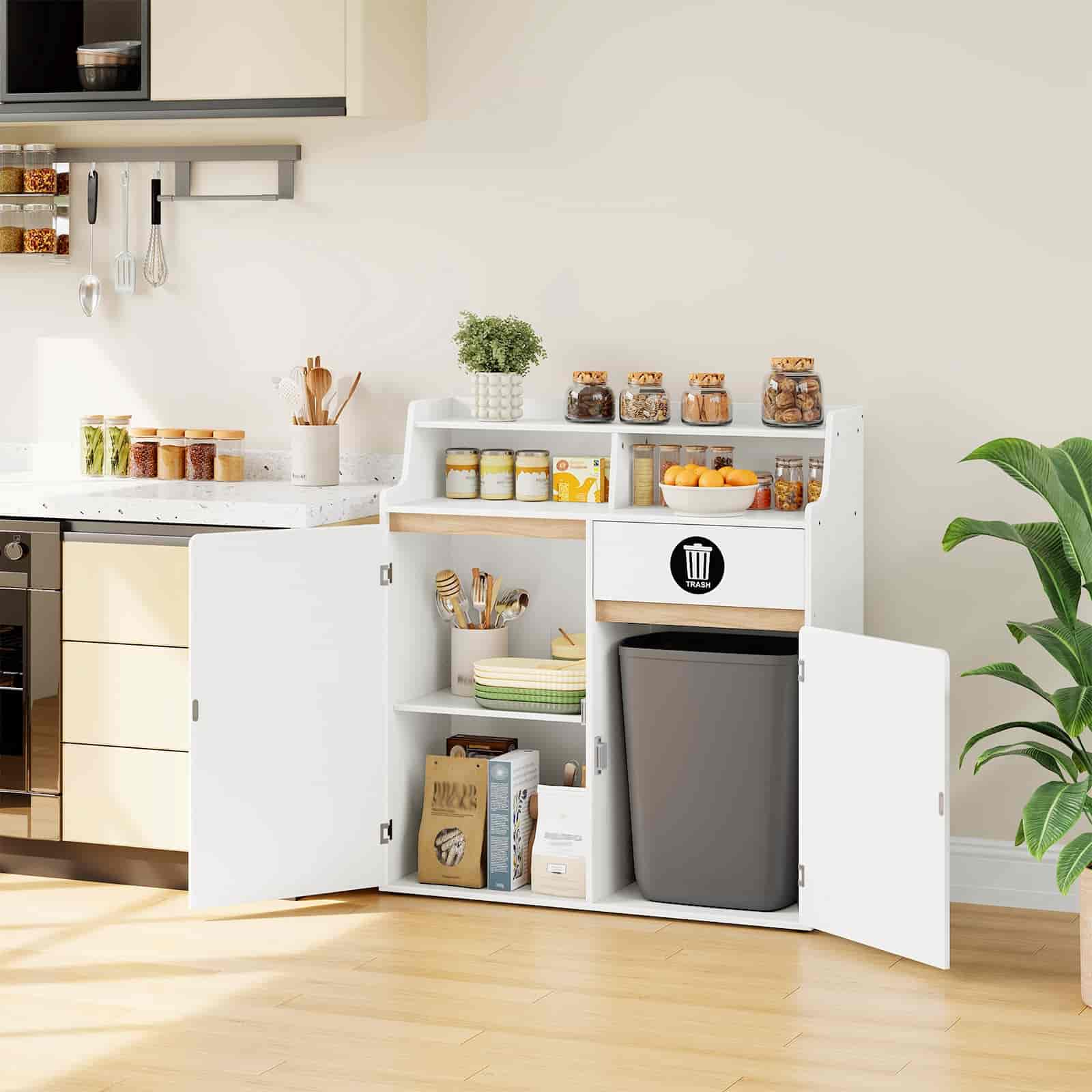 hoobro-meuble-poubelle-double-cuisine-blanc-76l-ouvert image 6
