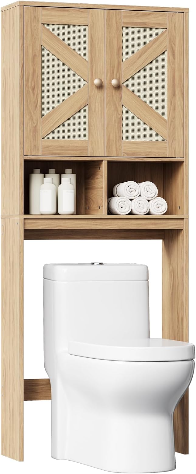 hoobro-meuble-wc-portes-effet-rotin-naturel image 1