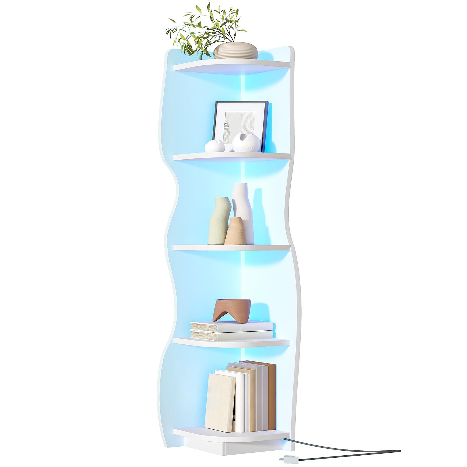 hoobro-biblioth-que-angle-5-niveaux-blanche-led image 1