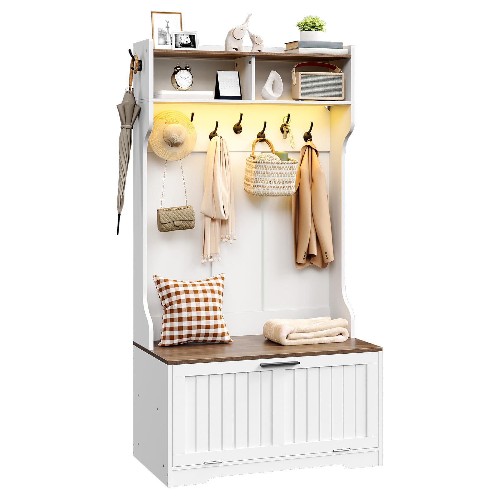 hoobro-vestiaire-d-entr-e-blanc-avec-banc-et-led image 1