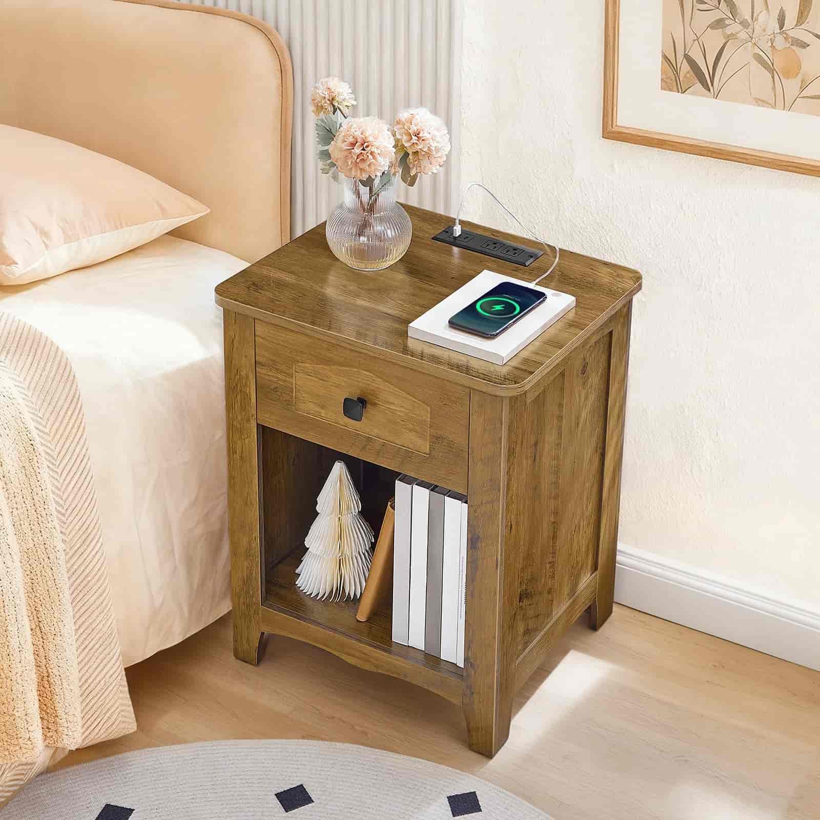 hoobro-nightstands-table-de-chevet-marron-station-charge image 5