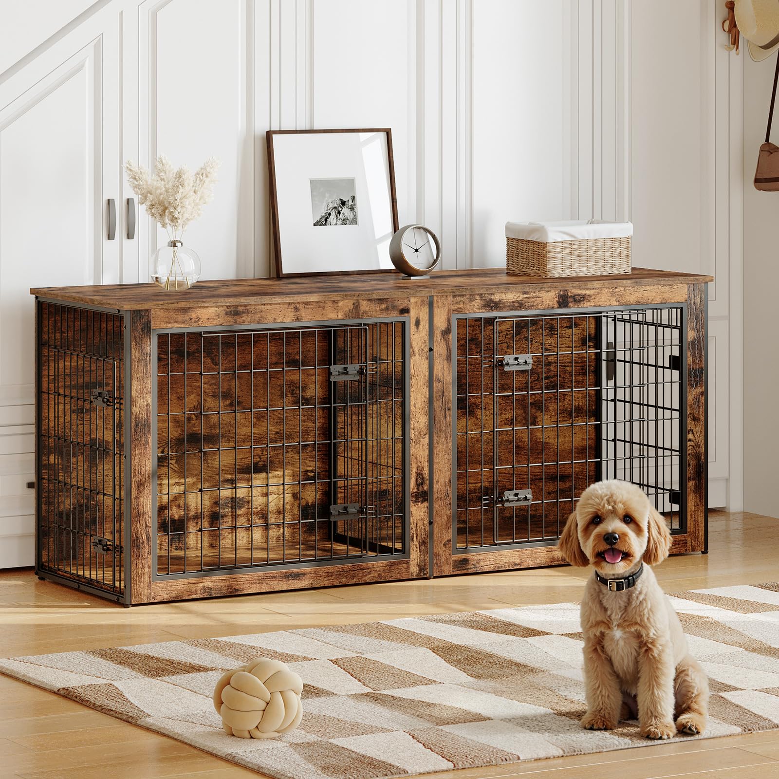 hoobro-pet-furniture-niche-chien-double-marron-160-cm-s-parateur image 3