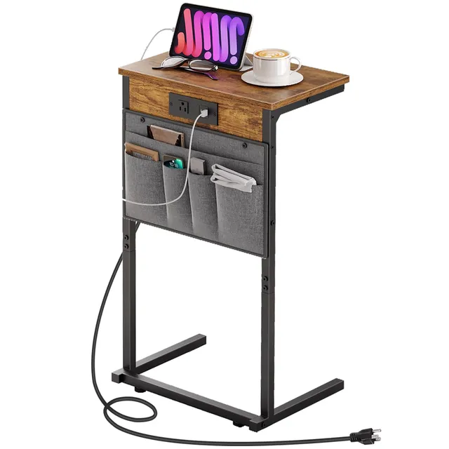 hoobro-table-d-appoint-en-c-marron-avec-station-charge image 1