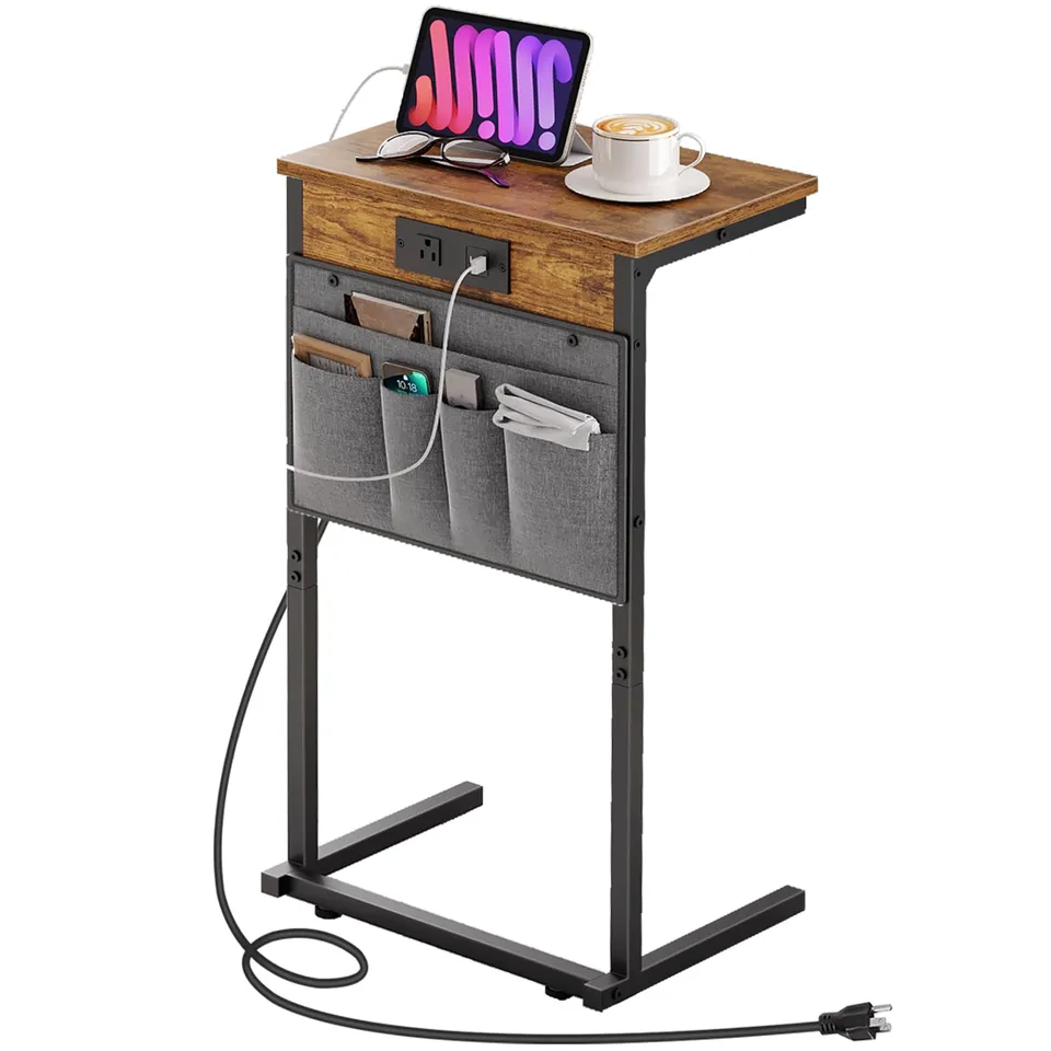 hoobro-table-d-appoint-en-c-marron-avec-station-charge image 1