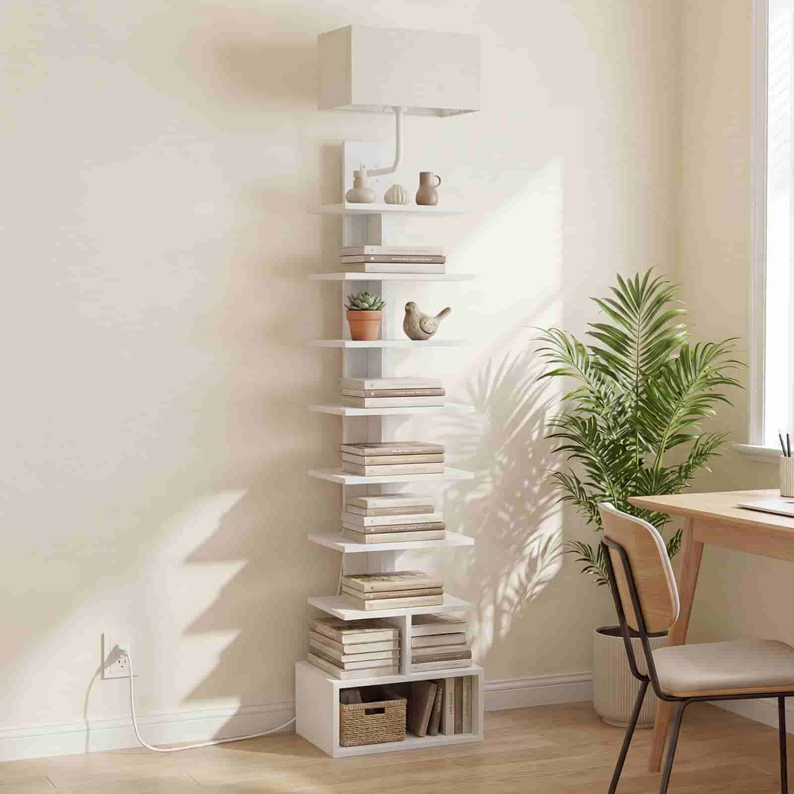 hoobro-biblioth-que-9-niveaux-blanche-avec-lampe-tissu image 2