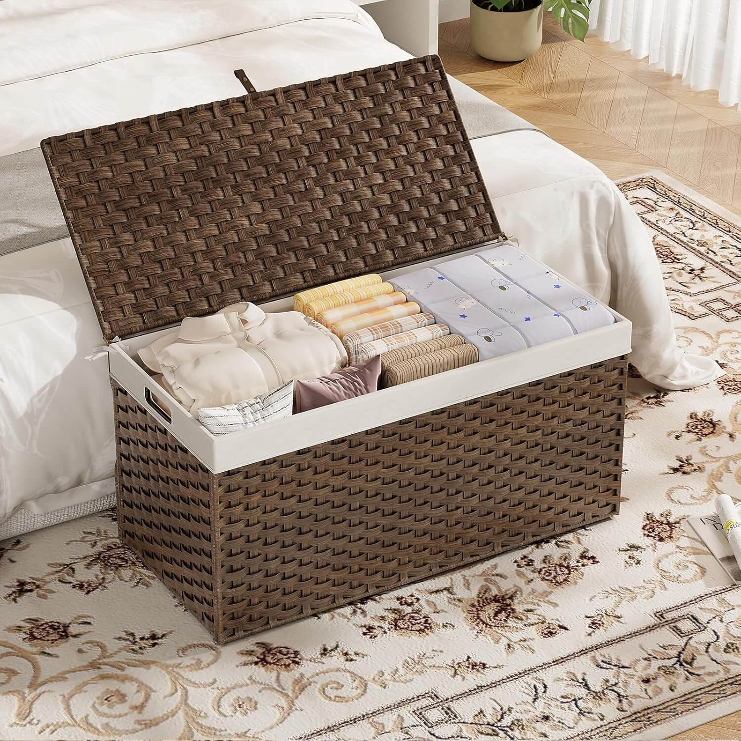 hoobro-panier-rangement-tissu-200l-couvercle-marron image 7