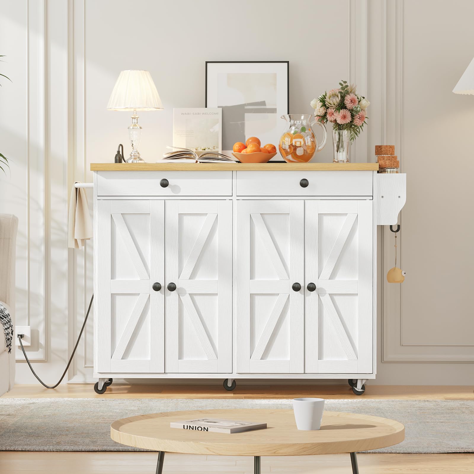 hoobro-lot-de-cuisine-roulettes-blanc-avec-prise image 5