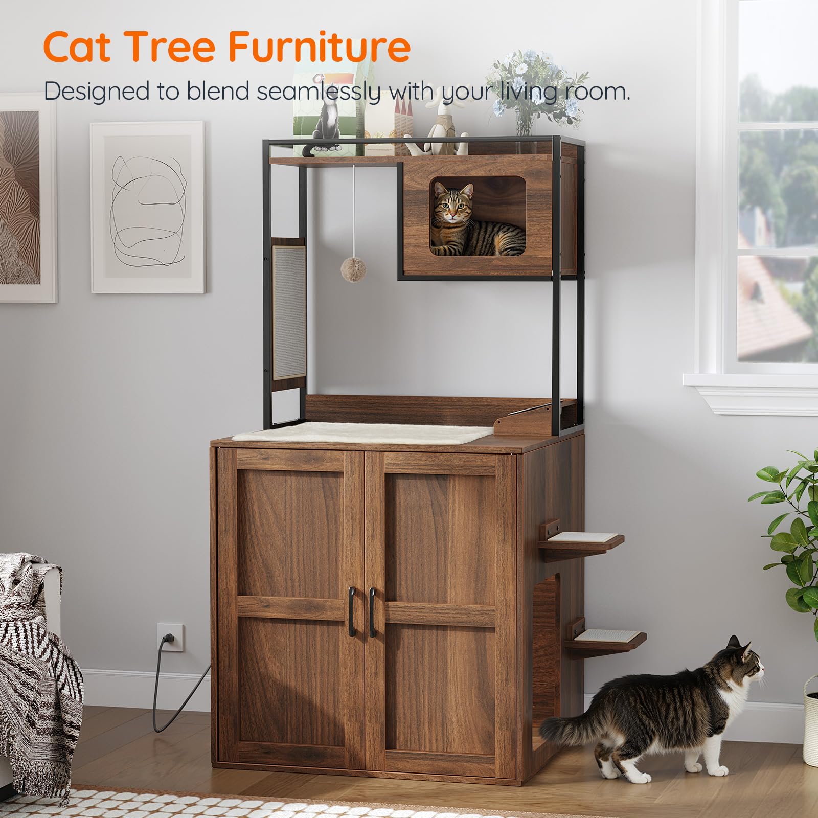 hoobro-pet-furniture-meuble-liti-re-chat-marron-avec-arbre image 4
