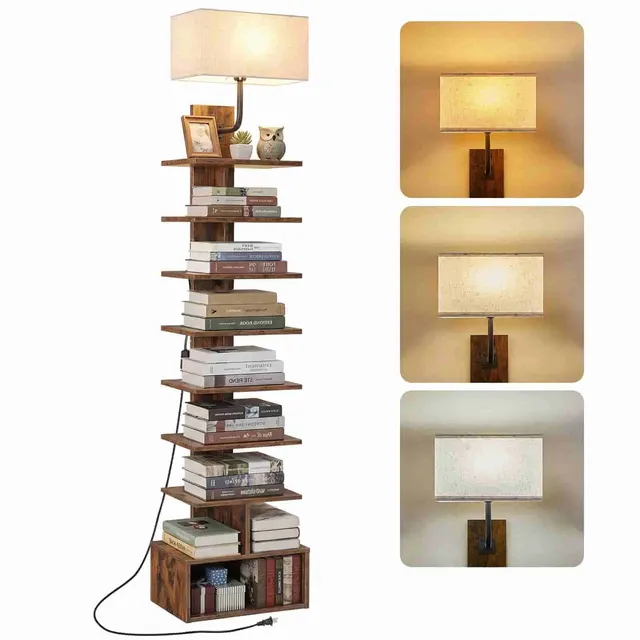 hoobro-bookshelves-biblioth-que-troite-9-niveaux-marron-avec-lumi-re image 1