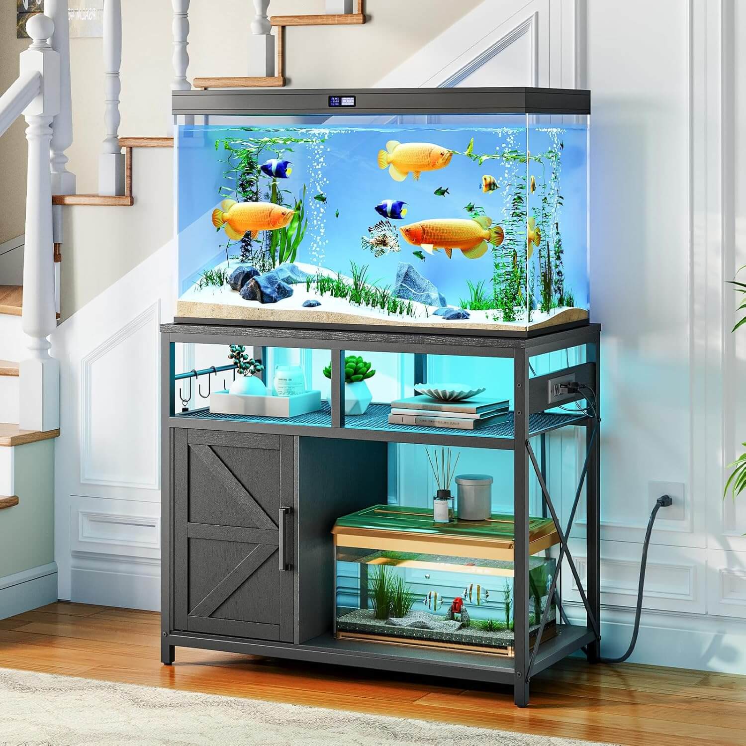 hoobro-fish-tank-stands-meuble-aquarium-40-50-gallons-noir-led image 4