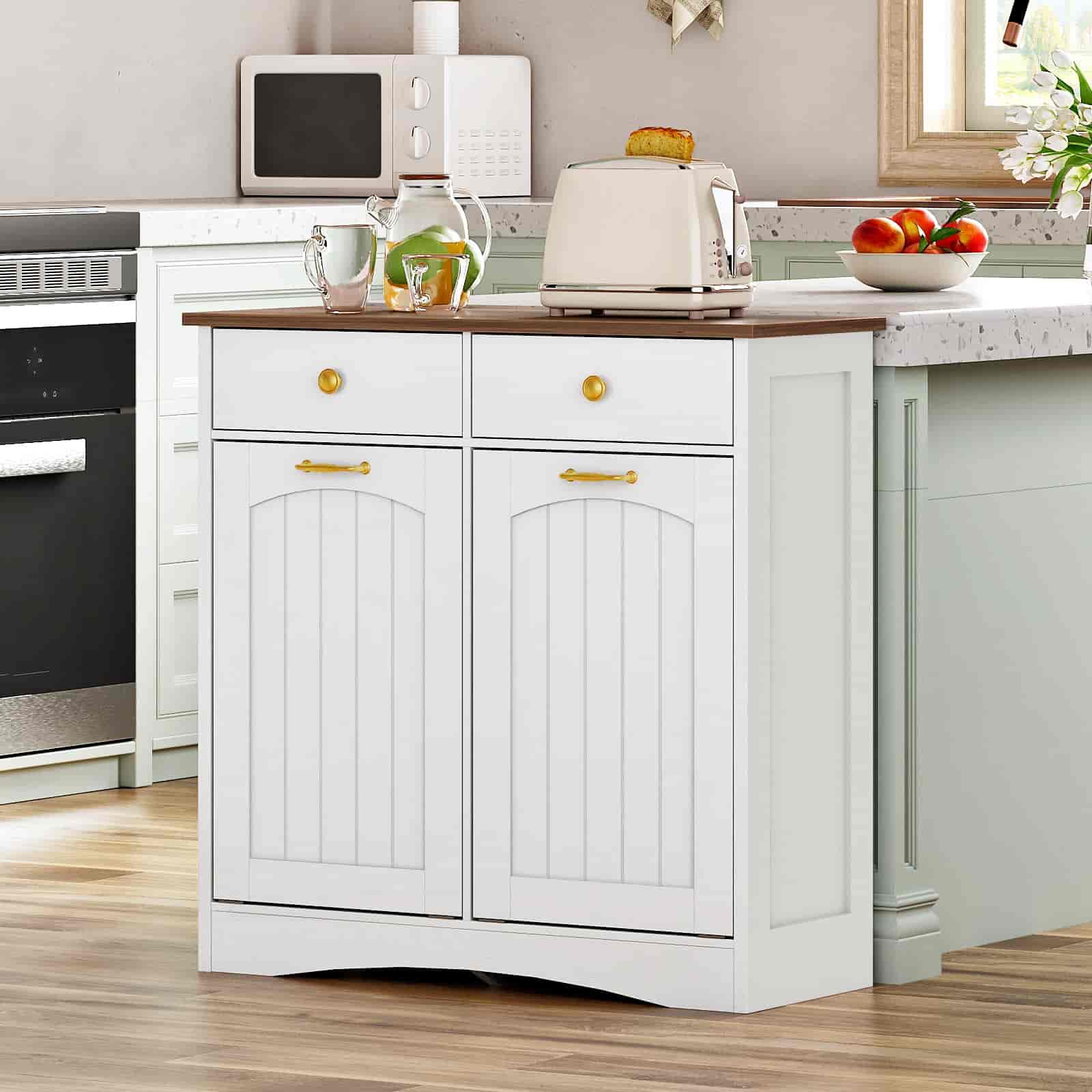 hoobro-kitchen-furniture-meuble-poubelle-double-blanc-2-tiroirs image 2