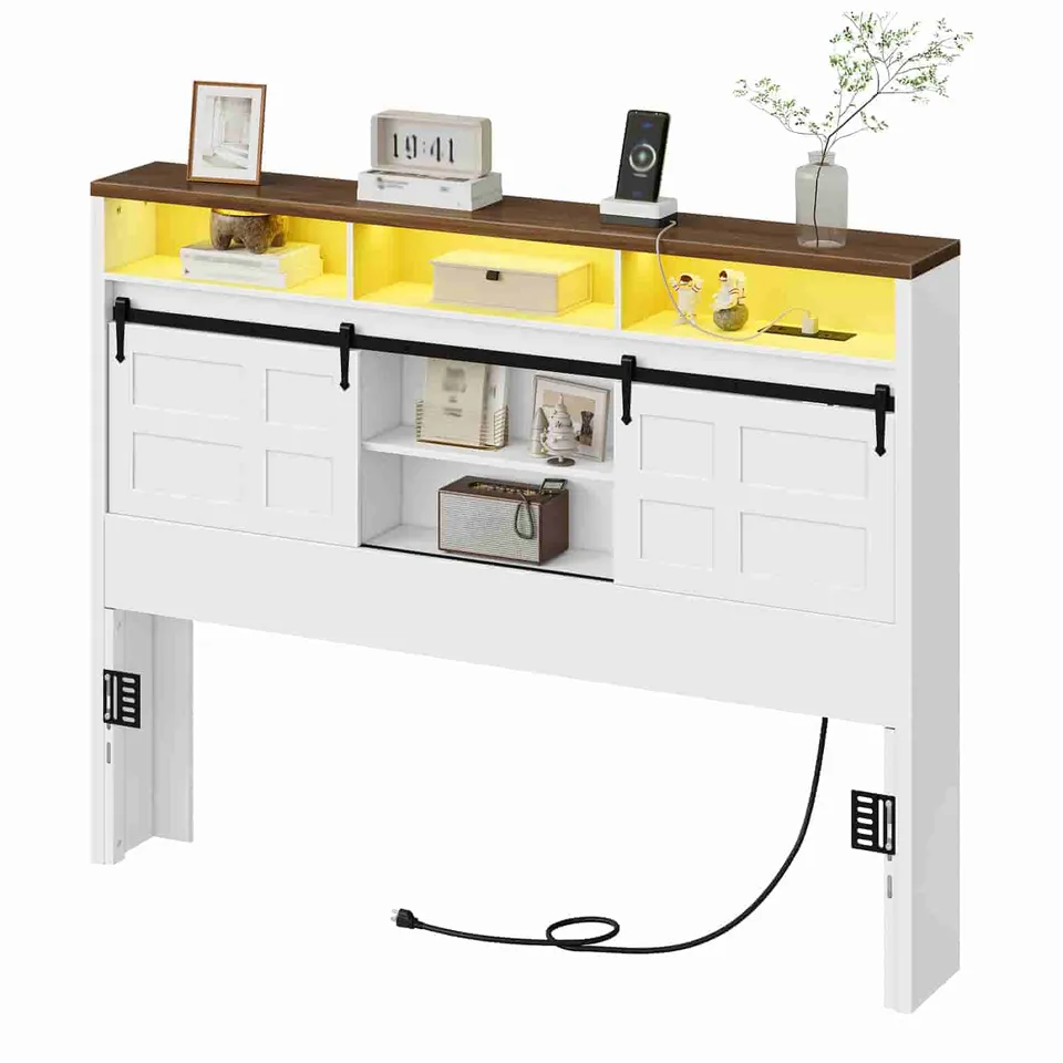 hoobro-t-te-de-lit-blanche-avec-led-et-prises image 1