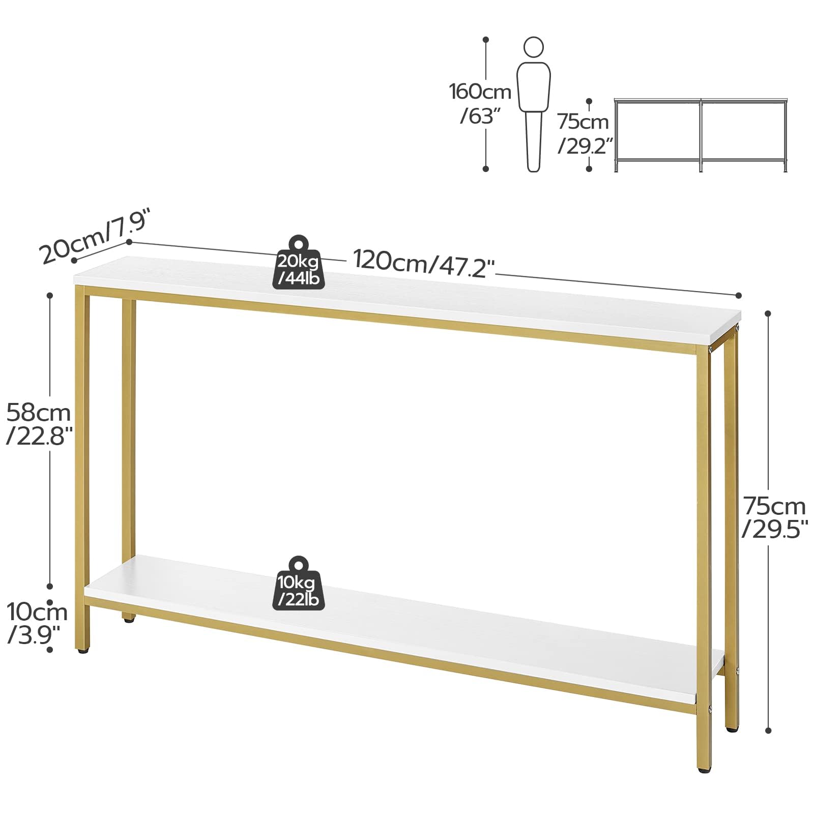 hoobro-console-table-console-120cm-blanc-dor image 3
