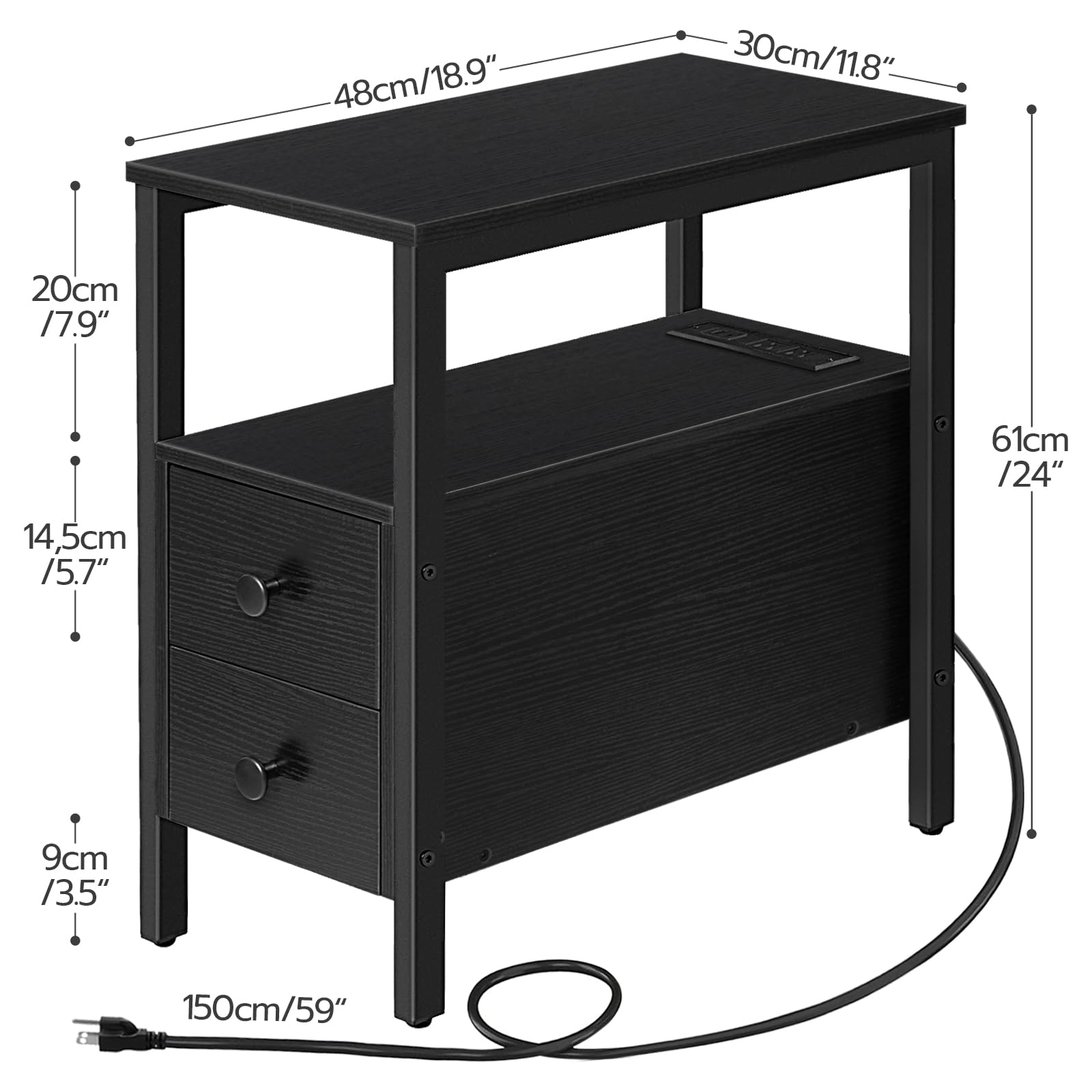 hoobro-tables-de-chevet-lot-de-2-table-d-appoint-noire-prise image 3