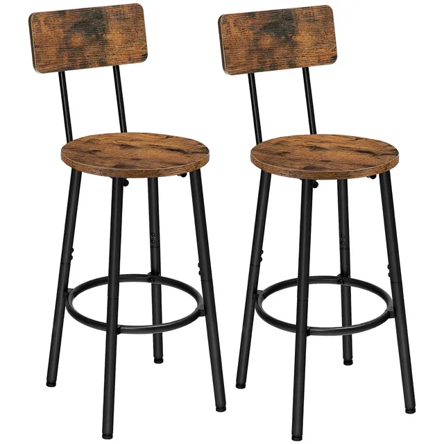hoobro-tabouret-bar-rond-dossier-marron-lot-2-65-cm-bois-m-tal image 1