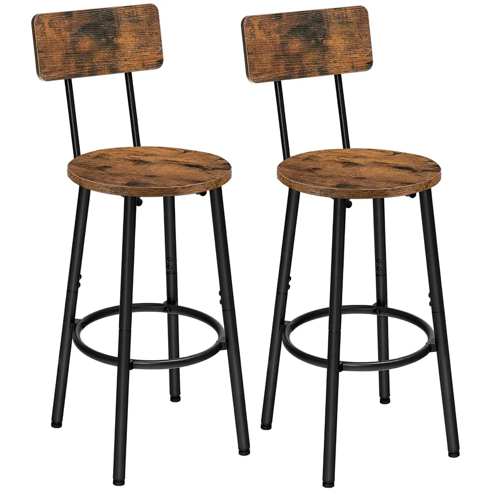 hoobro-tabouret-bar-rond-dossier-marron-lot-2-65-cm-bois-m-tal image 1