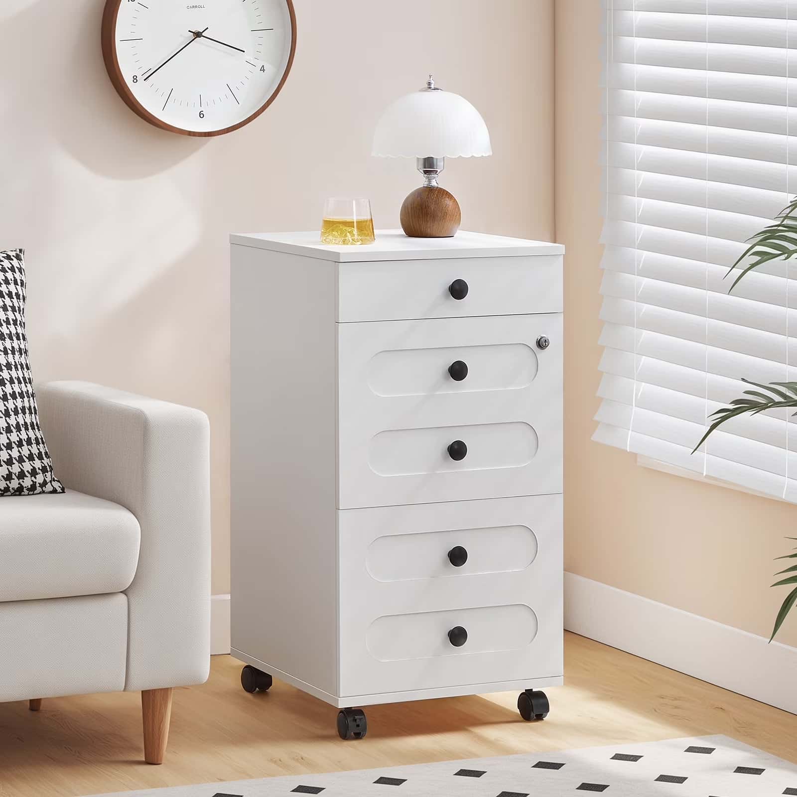 hoobro-caisson-de-bureau-blanc-3-tiroirs-verrou-roulettes image 7
