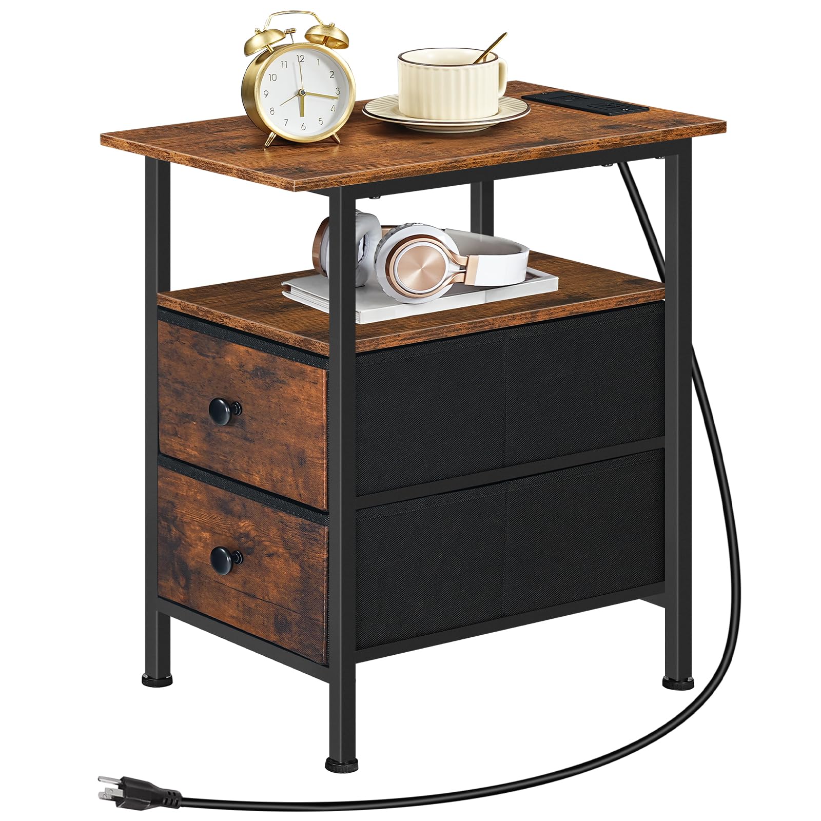 hoobro-side-tables-table-chevet-bf486ubz01-marron-prise-usb image 7