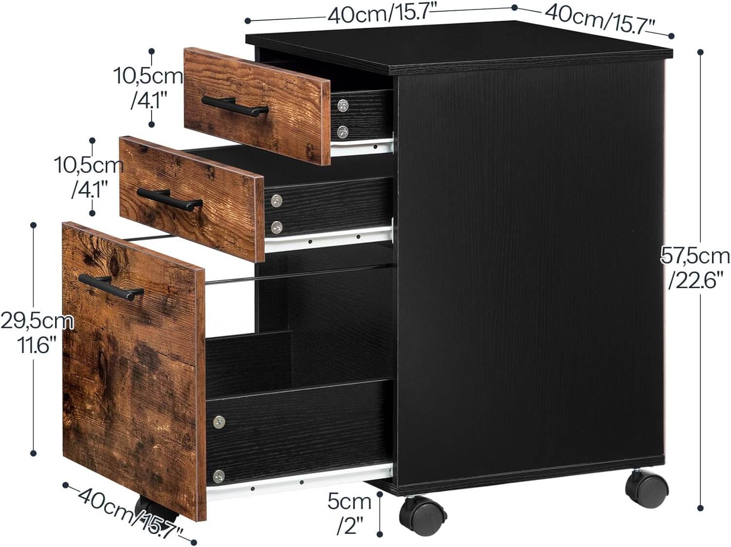 hoobro-caisson-de-bureau-3-tiroirs-marron-a4-roulettes image 3