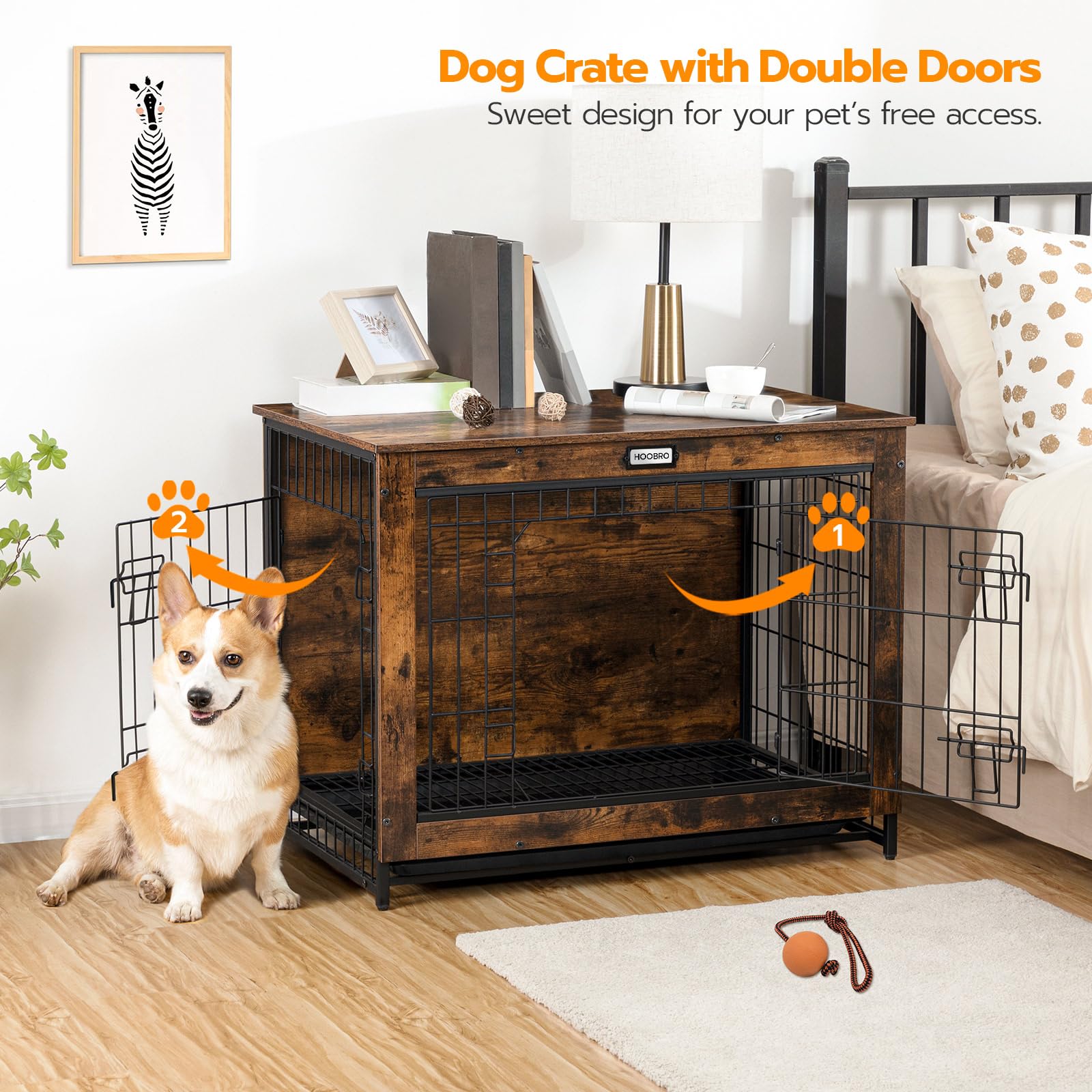 hoobro-pet-niche-chien-bois-32-5-pouces-plateau-marron image 5