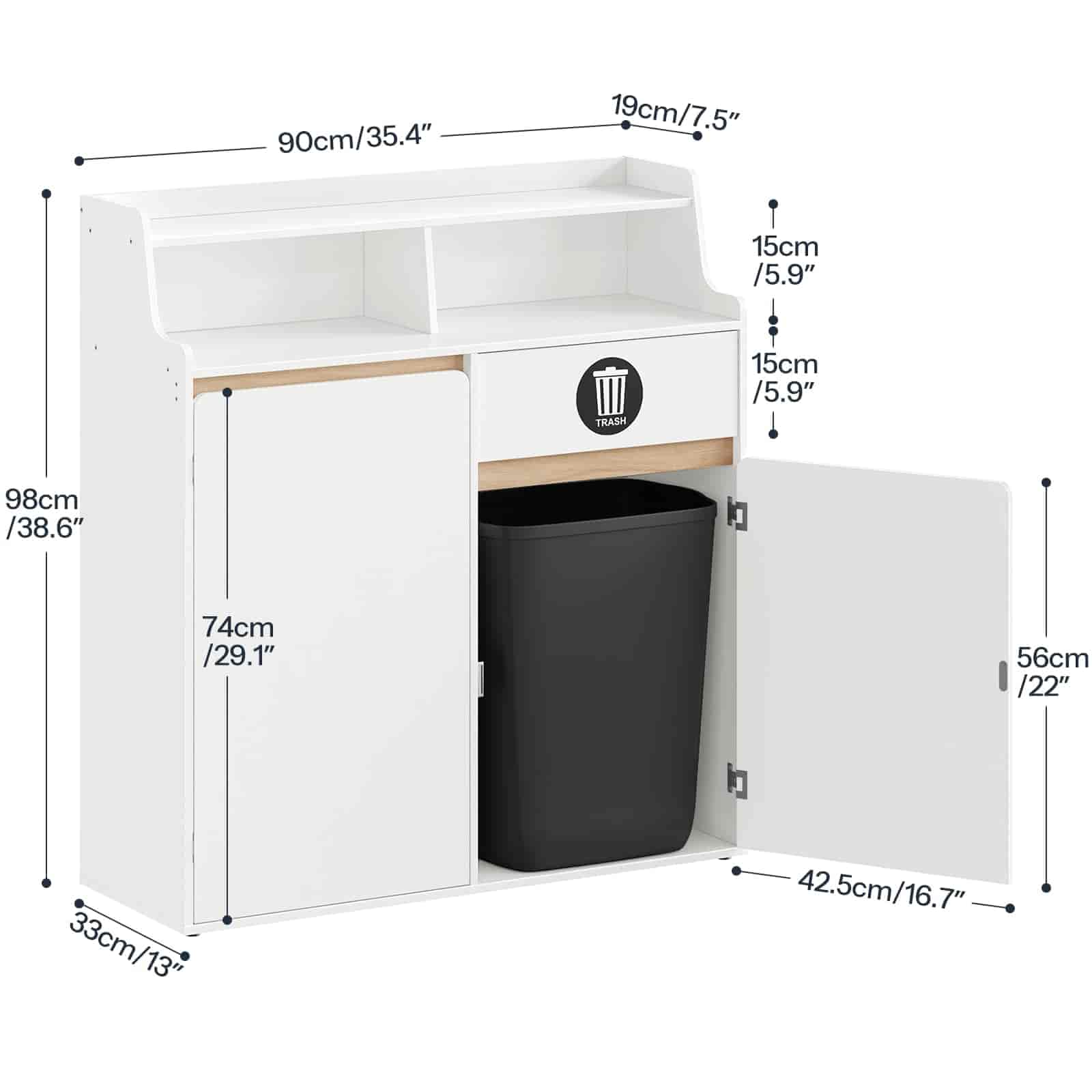 hoobro-meuble-poubelle-double-cuisine-blanc-76l-ouvert image 3