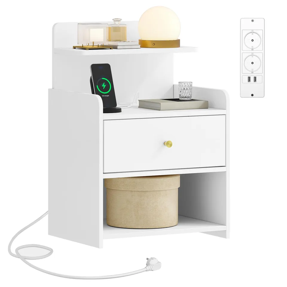 hexcelen-tables-de-chevet-table-de-nuit-blanche-prise-usb-tiroir image 1