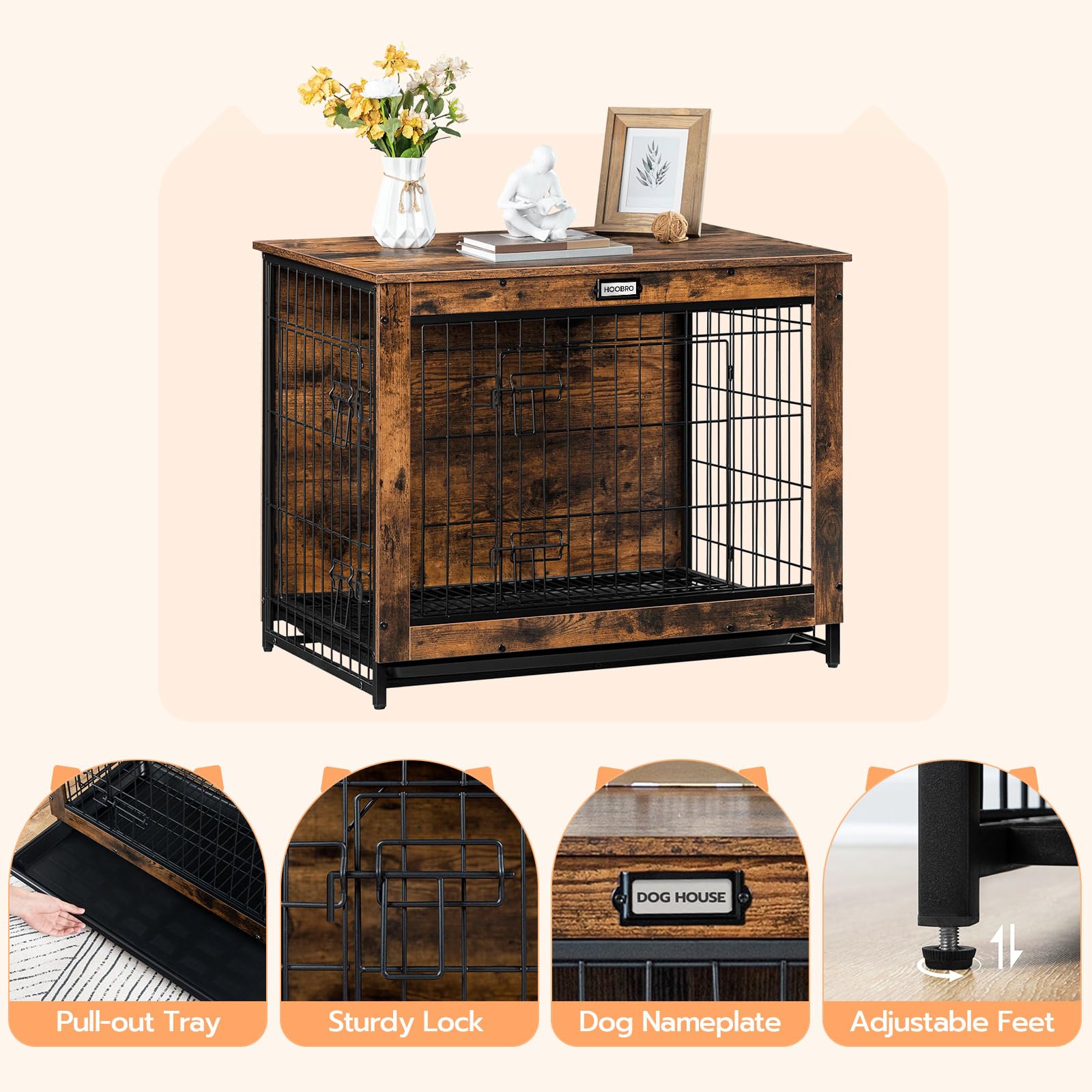 hoobro-pet-niche-chien-bois-32-5-pouces-plateau-marron image 6