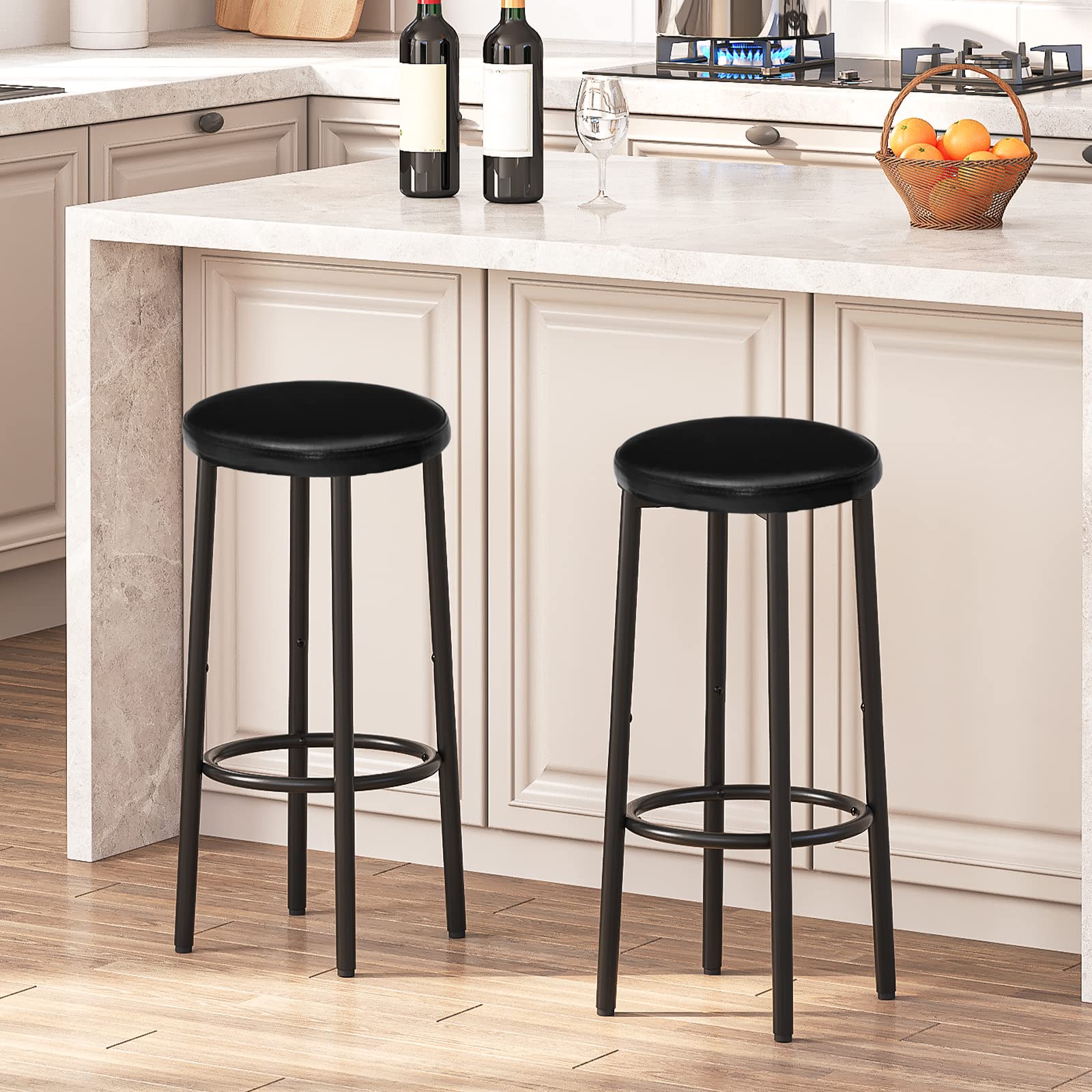hoobro-bar-stools-tabouret-bar-rond-noir-lot-de-2-repose-pied image 2