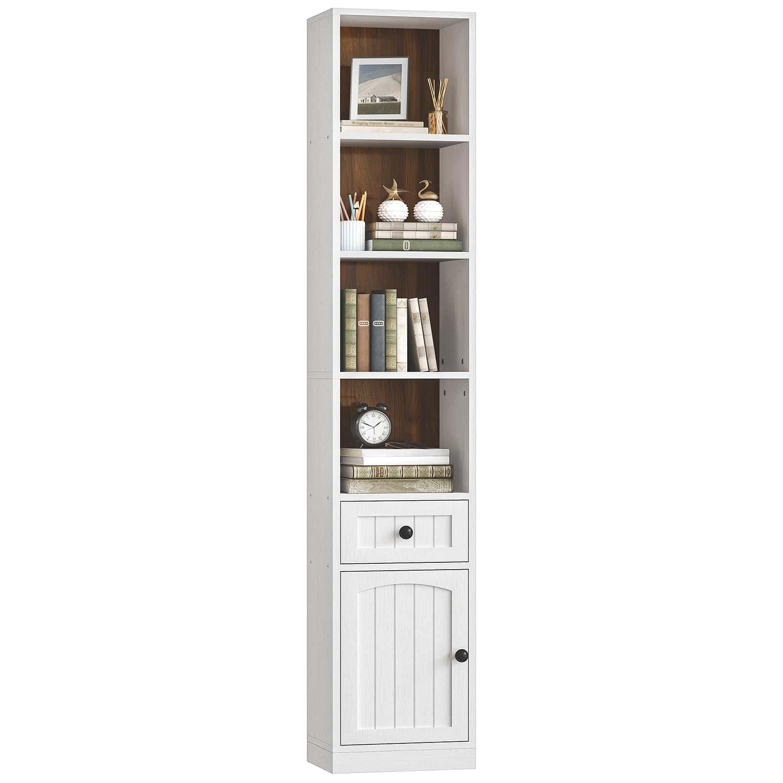 hoobro-bookshelves-biblioth-que-troite-blanche-180-cm-avec-placard image 1