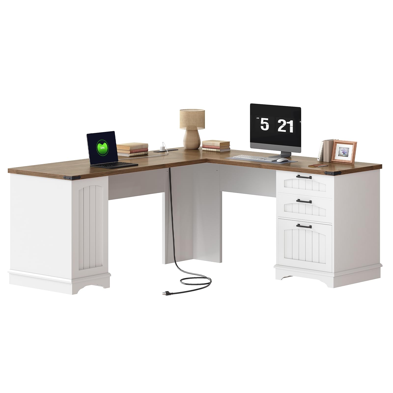 hoobro-bureau-d-angle-en-l-blanc-prises-150-cm image 1