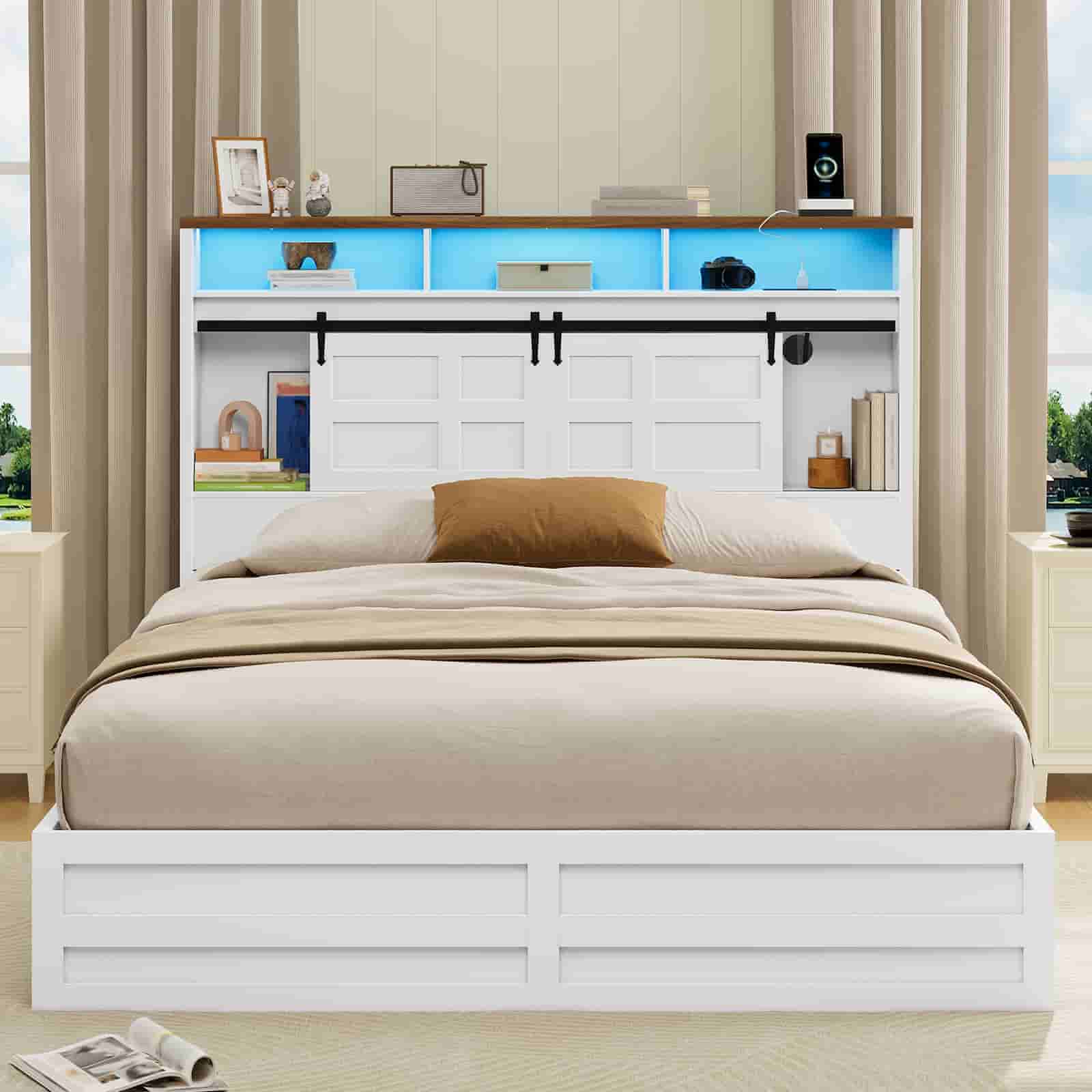 hoobro-t-te-de-lit-blanche-avec-led-et-prises image 2