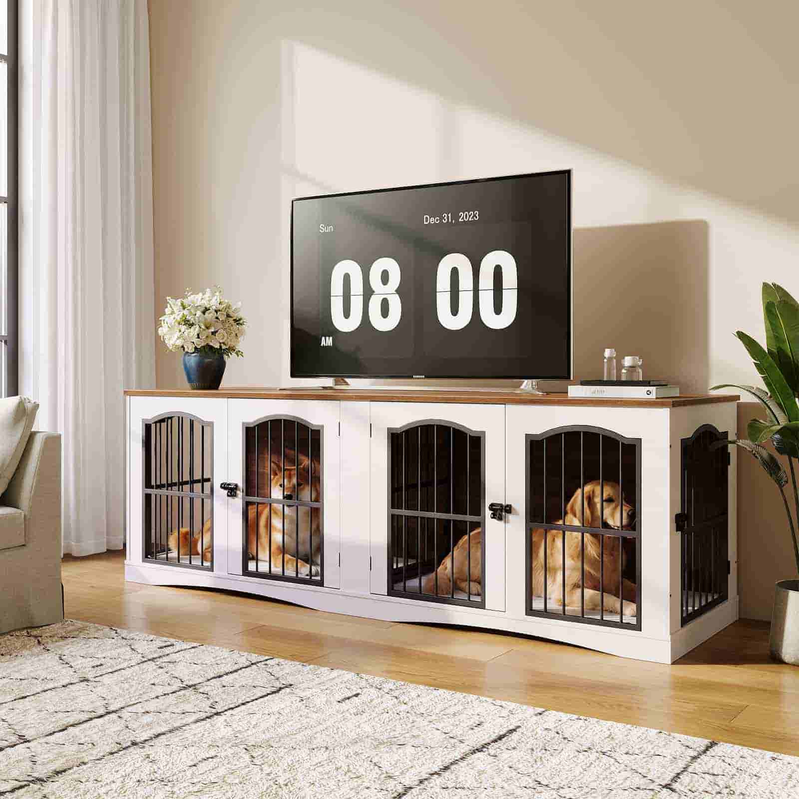 hoobro-pet-furniture-niche-chien-bois-blanche-double-avec-s-parateur image 4