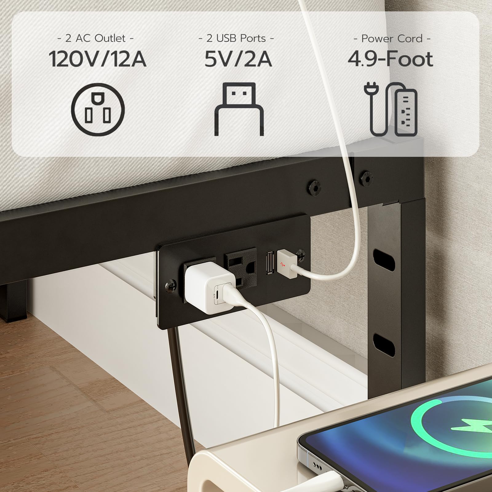 hoobro-bed-frames-cadre-lit-double-noir-led-usb image 8