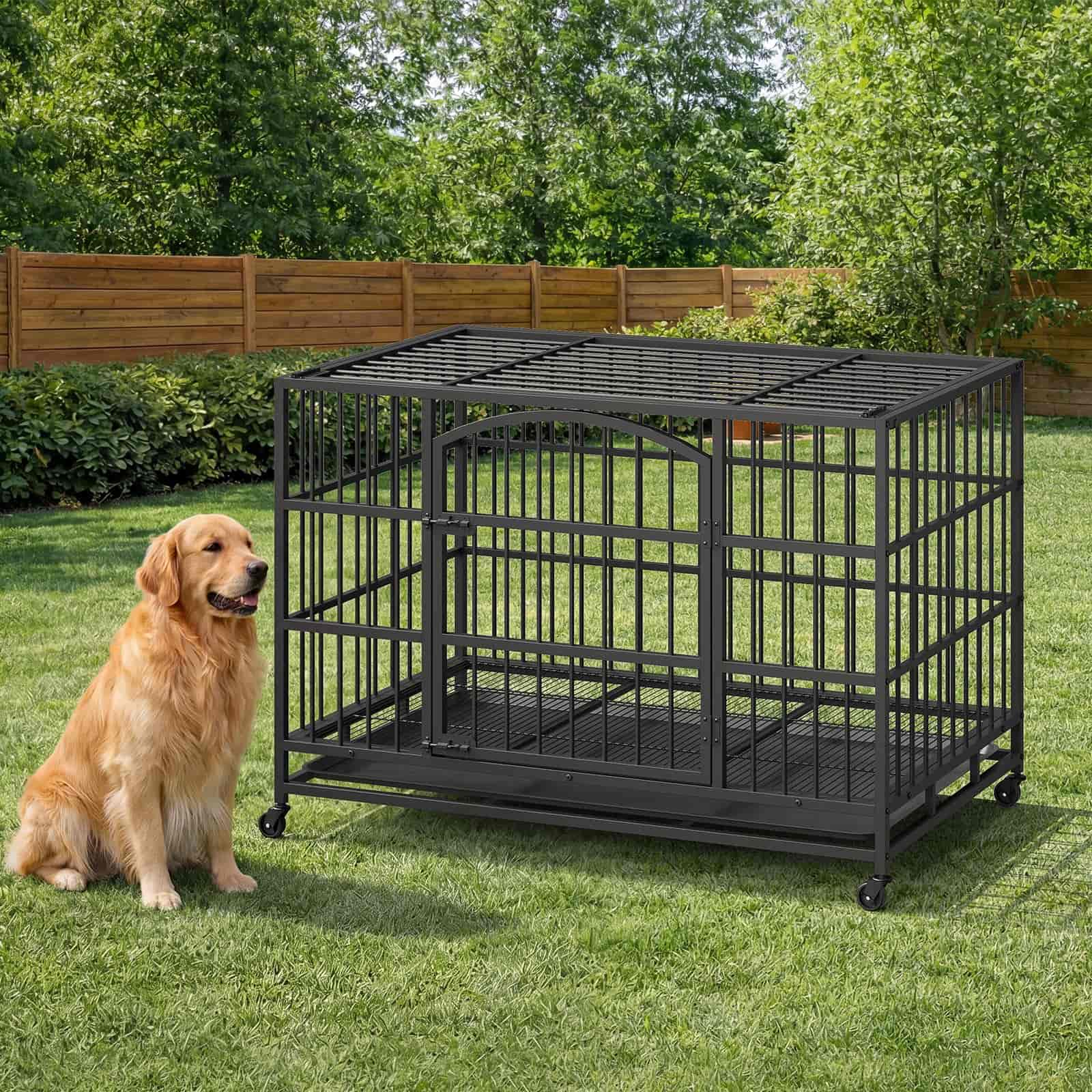 hoobro-cage-chien-48-pouces-noire-m-tal-roulettes image 6