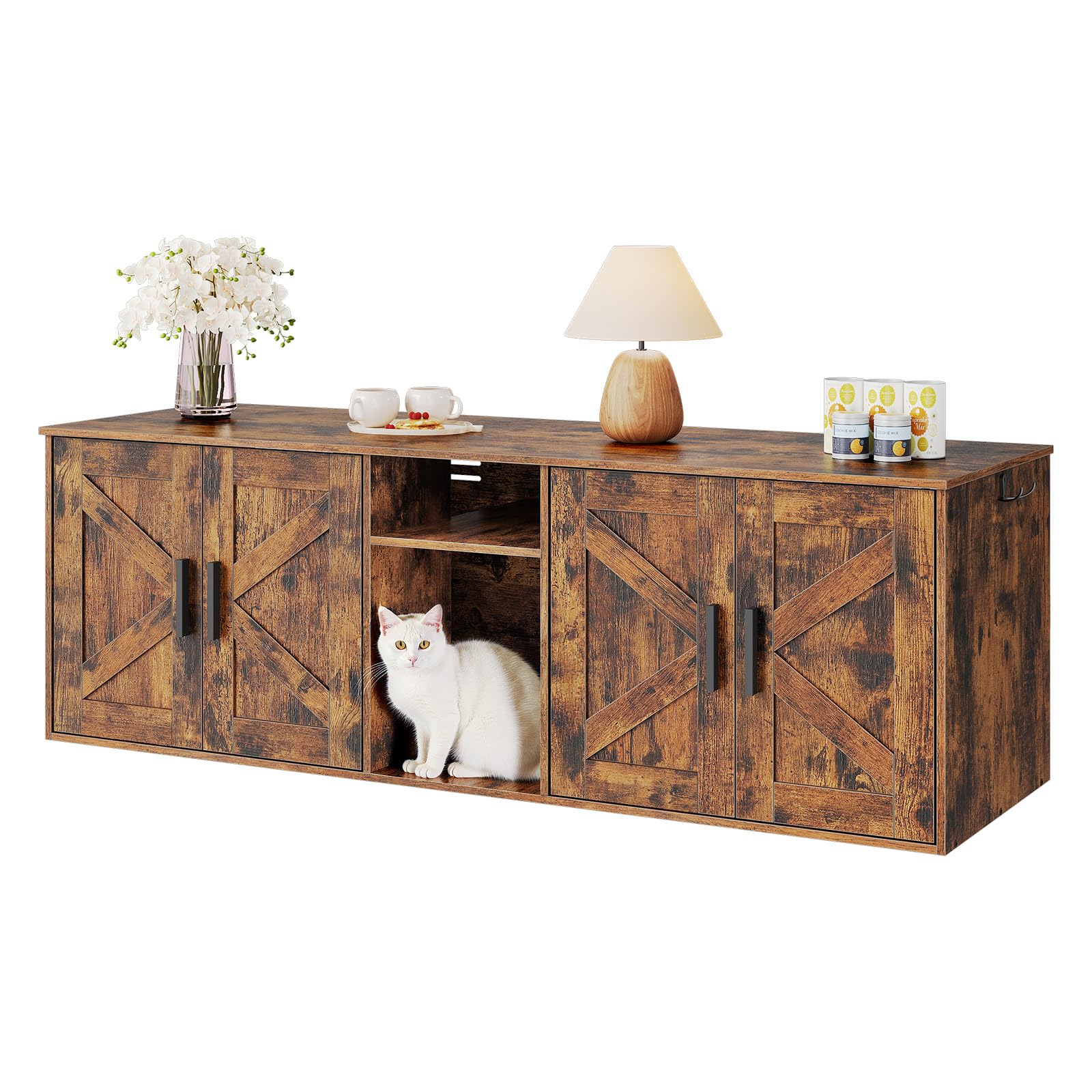 hoobro-pet-furniture-meuble-liti-re-double-marron-2-bacs image 1